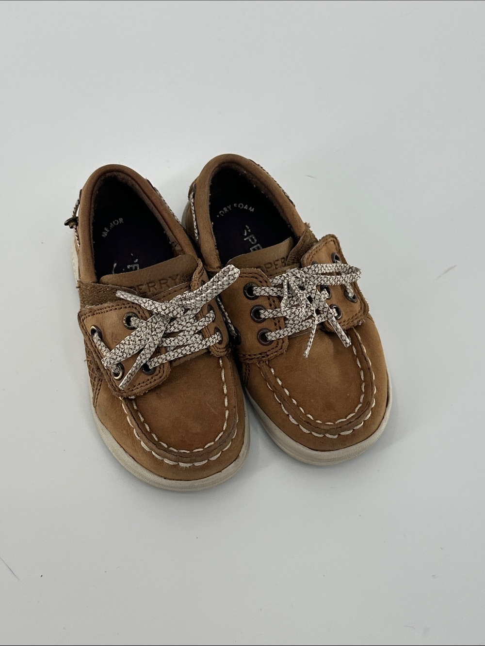 Sperry Kids Tan Suede Boat Shoes with Patterned Laces